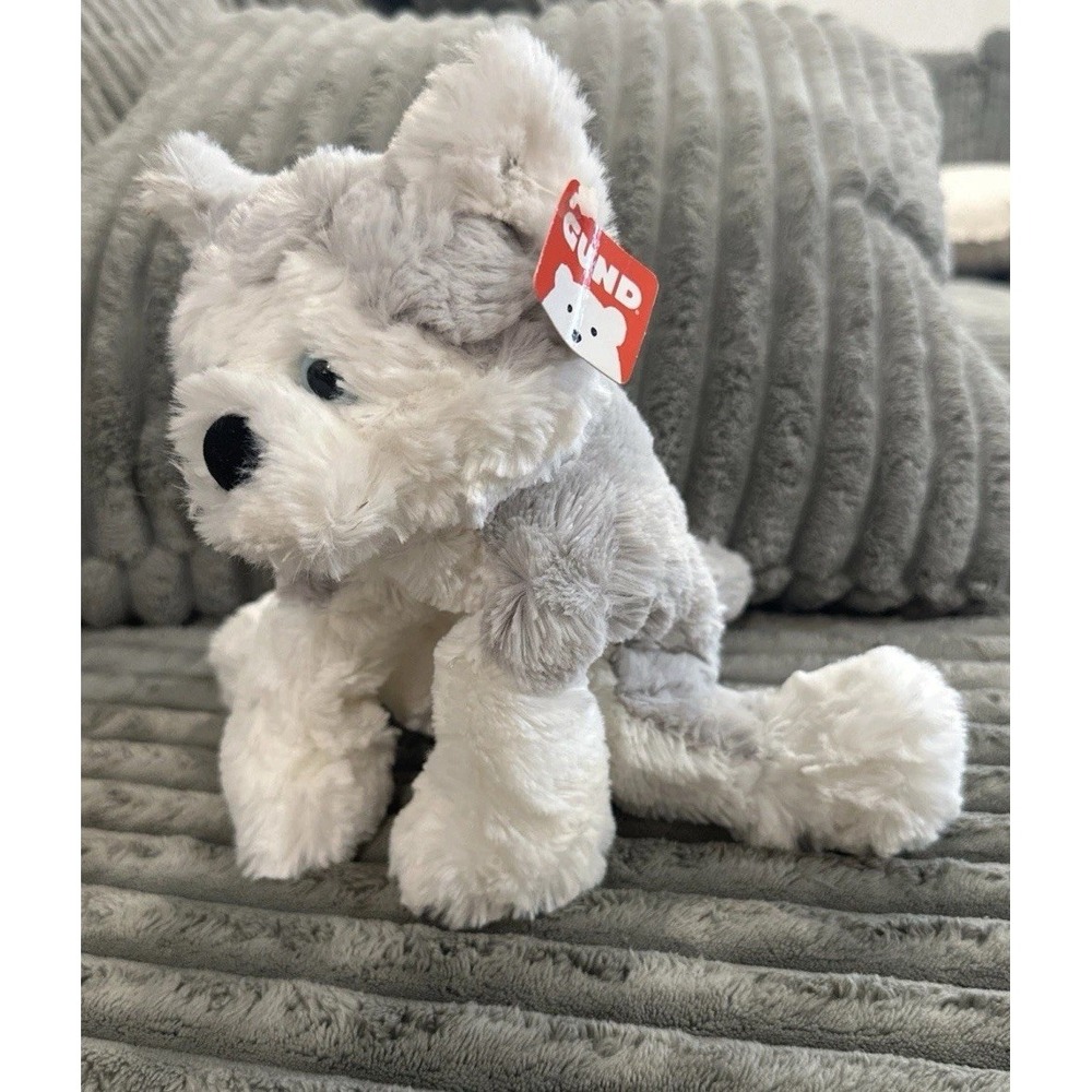 Gund Fair Isle Arctic Dog Fluffy Husky Plush Stuffed Puppy Animal White Gray NWT - Picture 2 of 16